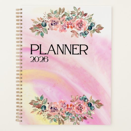 Levendig waterverfgradiënt & bloemboeket planner (Voorkant)