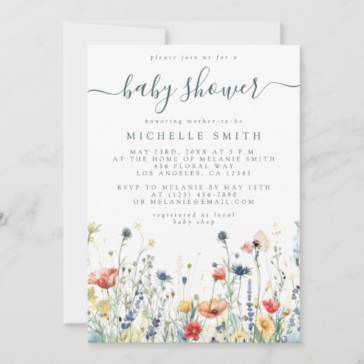 Levendig Wildflower Baby shower Kaart (Voorkant)