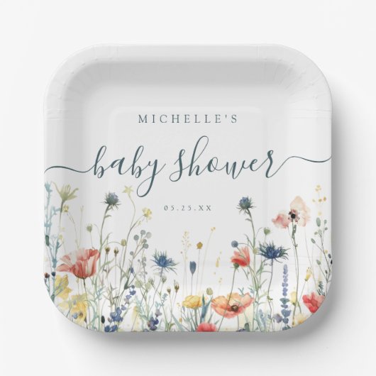 Levendig Wildflower Baby shower Papieren Bordje (Voorkant)