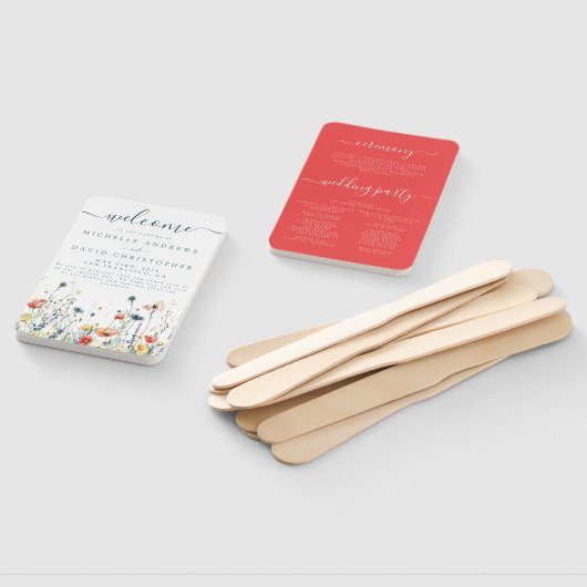 Levendig Wildflower bruiloft programma Handwaaier (Niet-gemonteerd)