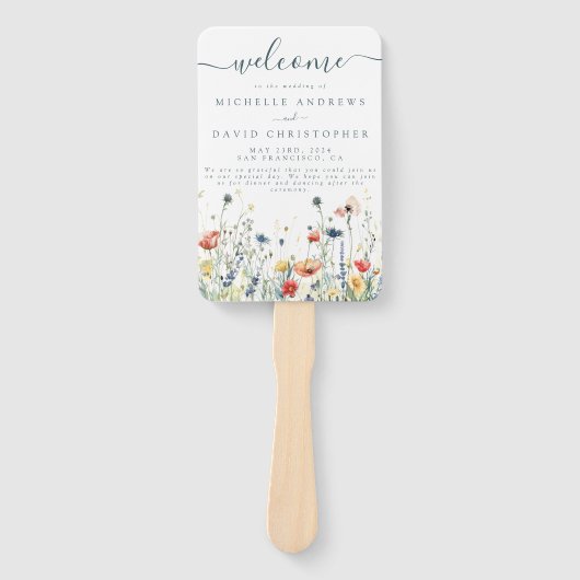Levendig Wildflower bruiloft programma Handwaaier (Voorkant)