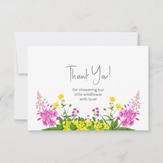 Levendig Wildflower Script Typografie Baby shower Bedankkaart (Voorkant)