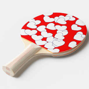 Levendig wit hart op opvallend rood / zwart tafeltennisbatje