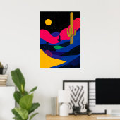 Levendig woestijnlandschap bij nacht poster (Thuiskantoor)