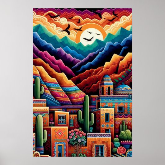 Levendig woestijnlandschap, kleurrijke bergen poster (Voorkant)