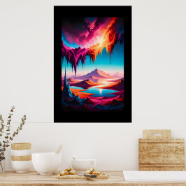 Levendig woestijnlandschap met magenta en blauw poster