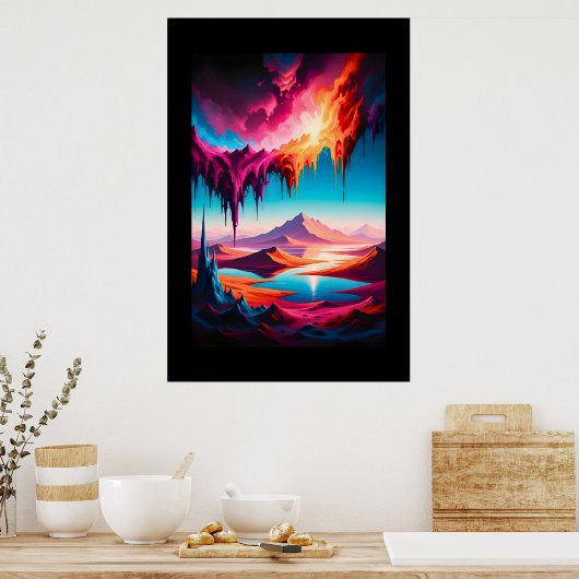 Levendig woestijnlandschap met magenta en blauw poster (Keuken)