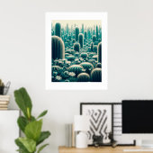 Levendig woestijntafereel, hoge cactussen, stekeli poster (Thuiskantoor)