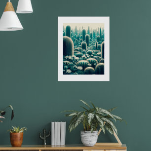Levendig woestijntafereel, hoge cactussen, stekeli poster