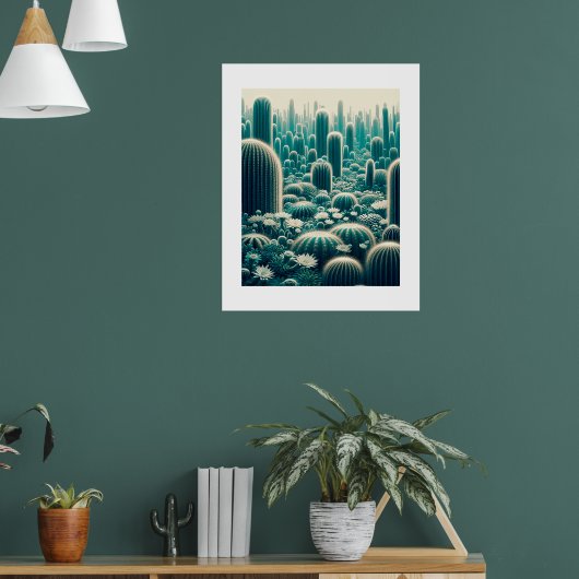 Levendig woestijntafereel, hoge cactussen, stekeli poster (Woonkamer 1)
