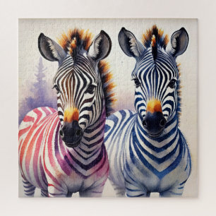 Levendig Zebra Duo Watercolor Pointillisme Kunst Legpuzzel
