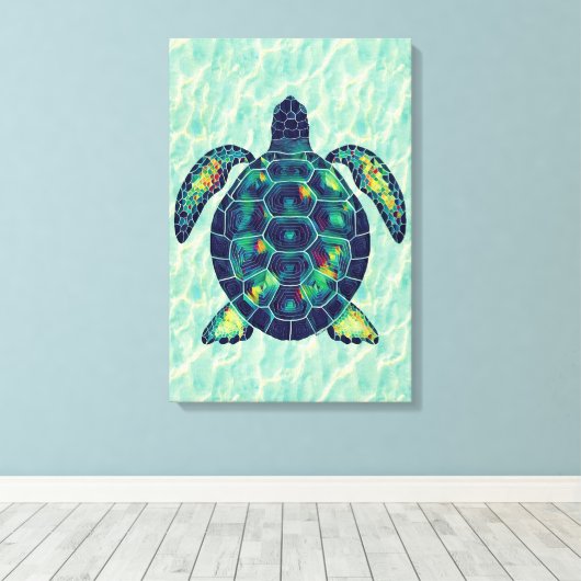 Levendig Zee Schildpad Mozaïek Ocean Art Design Canvas Afdruk (Insitu (Houten vloer))