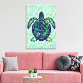 Levendig Zee Schildpad Mozaïek Ocean Art Design Canvas Afdruk
