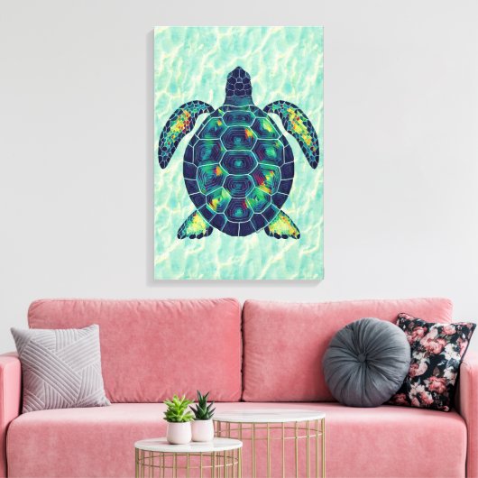 Levendig Zee Schildpad Mozaïek Ocean Art Design Canvas Afdruk (Insitu (Woonkamer))