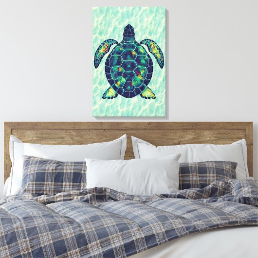 Levendig Zee Schildpad Mozaïek Ocean Art Design Canvas Afdruk (Insitu (Slaapkamer))