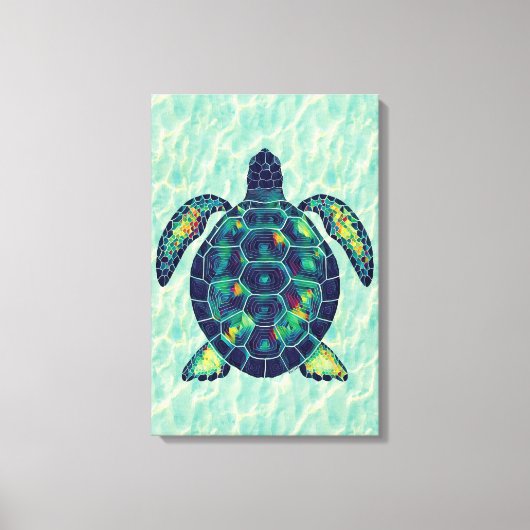 Levendig Zee Schildpad Mozaïek Ocean Art Design Canvas Afdruk (Voorkant)