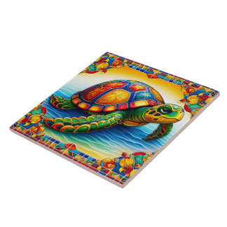 Levendig Zee schildpad Tegel ontwerp Tegeltje