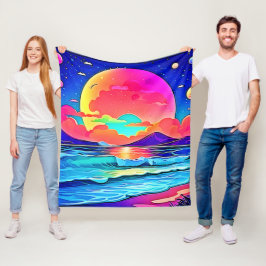Levendig Zeegezicht Bij Zonsondergang Fleece Deken