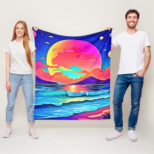 Levendig Zeegezicht Bij Zonsondergang Fleece Deken (In situ)