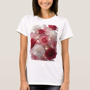 Levendig Zilver ROde EN WITTE ROZEN MET GLITTERS T-shirt