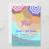 Levendig zomer 16e verjaardag zwembad feest kaart (Voorkant)