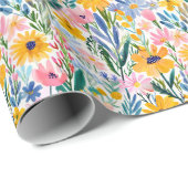 Levendig zomer bloemen patroon cadeaupapier (Rol Hoek)