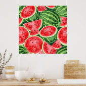 Levendig Zomer Watermeloen Schijven Patroon Poster (Keuken)