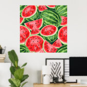 Levendig Zomer Watermeloen Schijven Patroon Poster (Thuiskantoor)