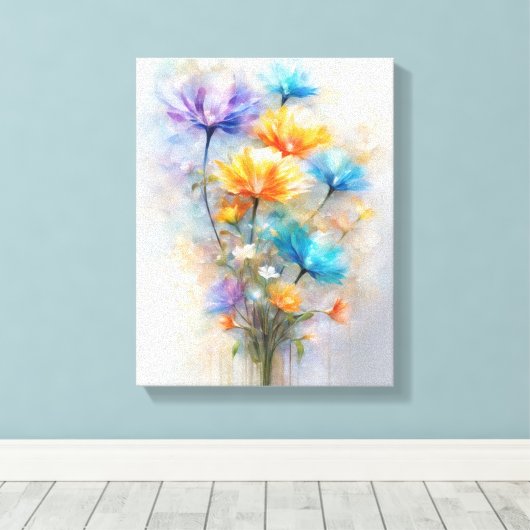 Levendig zomerboeket in vaas canvas afdruk (Insitu (Houten vloer))