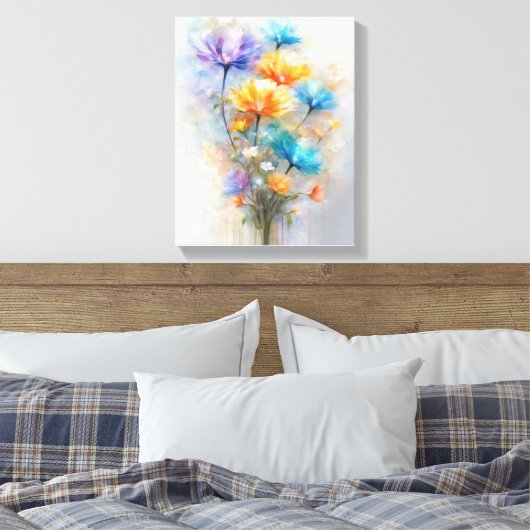 Levendig zomerboeket in vaas canvas afdruk (Insitu (Slaapkamer))
