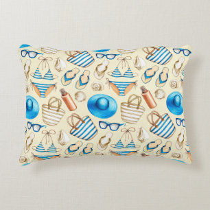 Levendig zomerkatroon met bril, bikini, umbrel accent kussen