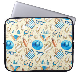 Levendig zomerkatroon met bril, bikini, umbrel laptop sleeve