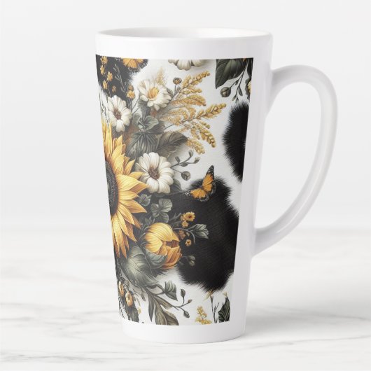 Levendig zonnebloem boeket met vlinders latte mok (Rechts)