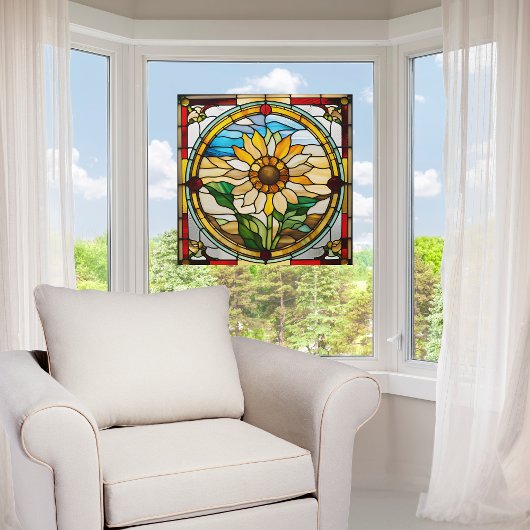 Levendig Zonnebloem Faux Glas in lood Raamsticker
