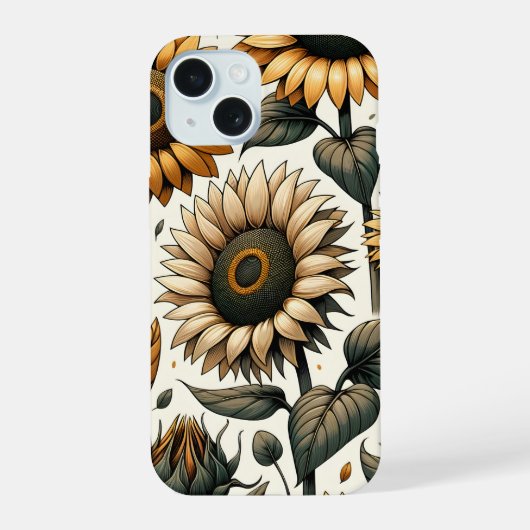 Levendig Zonnebloempatroon iPhone 15 Case (Achterkant)