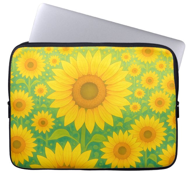 Levendig Zonnebloemveld Patroon Laptop Sleeve (Voorkant)