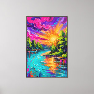 Levendig Zonnig Rivier Canvasprint - Moderne Kunst Canvas Afdruk