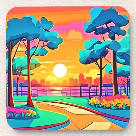 Levendig zonsondergang stadsbeeld bier onderzetter (Voorkant)