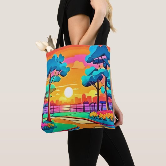 Levendig zonsondergang stadsbeeld tote bag (Dichtbij)