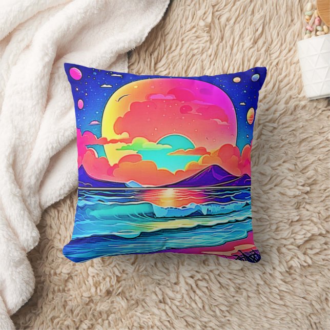 Levendig Zonsondergang Zeelandschap Kussen (Deken)