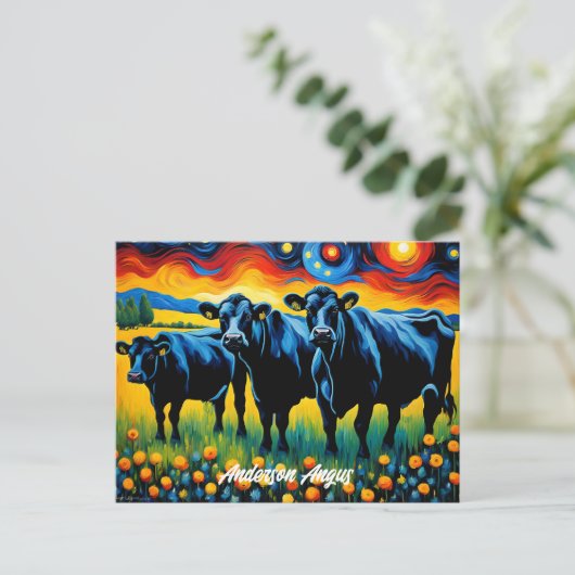 Levendig zwart Angus rundvee Briefkaart (Staand voorkant)