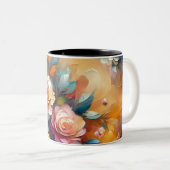 Levendige 3D Abstracte bloemenolie textuur kunst Tweekleurige Koffiemok (Voorkant rechts)