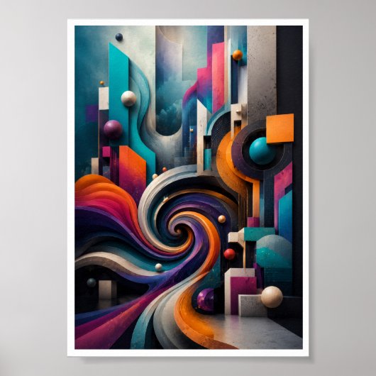 Levendige 3D Abstracte Spiraal Wandkunst Poster (Voorkant)