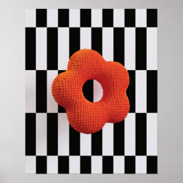 Levendige 3D bloem oranje en zwart & wit - print