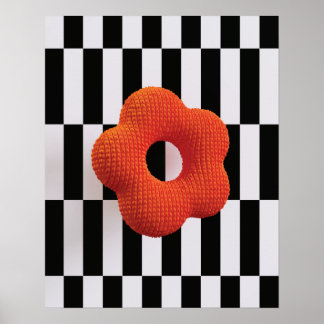 Levendige 3D bloem oranje en zwart & wit - print