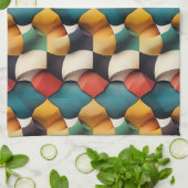 Levendige 3D-bloembladgolf geometrisch in felle kl Theedoek (Gevouwen)