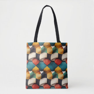 Levendige 3D-bloembladgolf geometrisch in felle kl Tote Bag