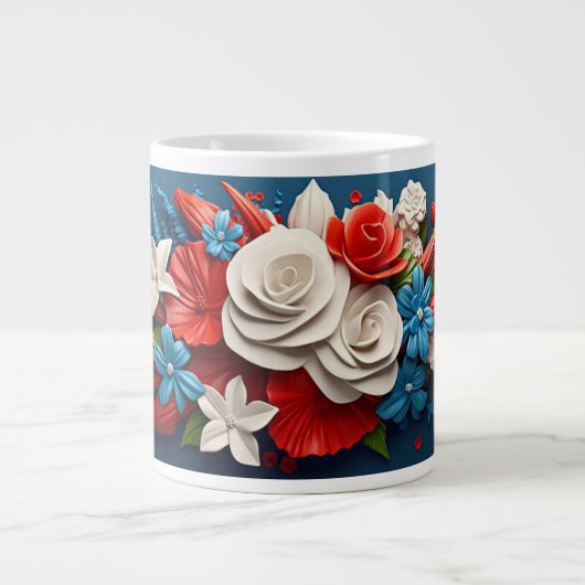 Levendige 3D-bloemen Grote Koffiekop (Voorkant)