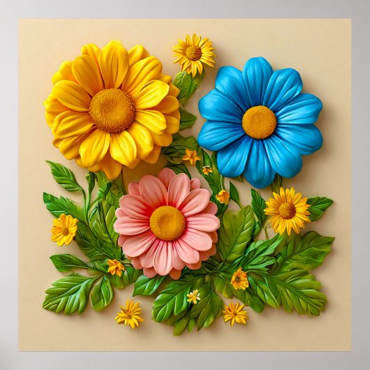 🌸 Levendige 3D bloemenoplossing Moderne kleurenep Poster (Voorkant)