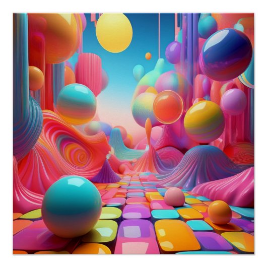 Levendige 3D Fantasy Abstract – Kleurrijke Kunst Perfect Poster (Voorkant)